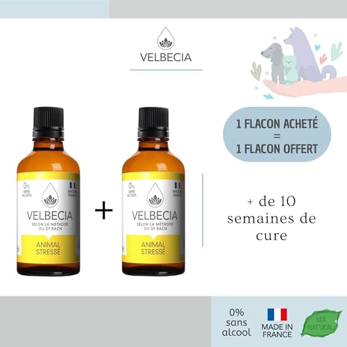 Velbecia Stressed Animal 50 ml + 1 Free Flower Elixirs Without Alcohol – Dr. Bach's Method – Fear, Anxiety Behaviour, Anxiety Behaviour, Anxiety, Anxiety, Nervousness, Dog, Cat, Horse