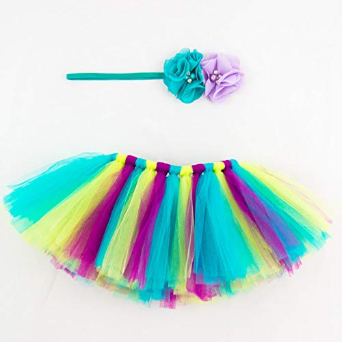 Baby Photography Props Tutu Skirt Headdress Newborn Girl Photo Shoot Outfits Infant Princess Costume Rainbow Clothes