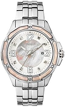 Stainless Steel Women's Wrist Watch - Cubic Zirconia Accents Silver White Ivory Dial - Analog Display, Japanese Quartz - Day &amp; Night Collection By Reina V
