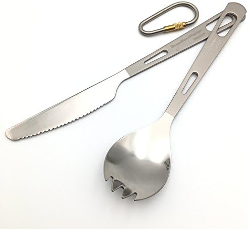 Camping Tableware 2PCS Titanium Cutlery Knife Titanium Spork 31.6g