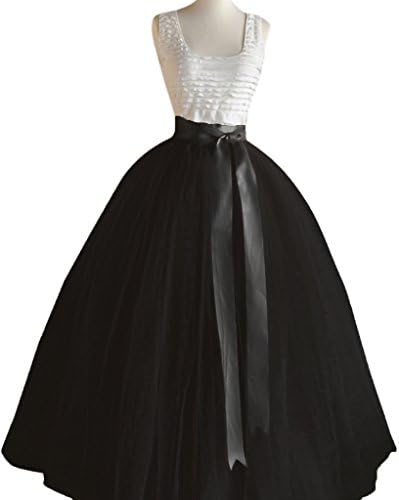 Dressyonly Women's Long Sheer Mesh Tulle Overlay Tutu Skirt Size 18W US Black
