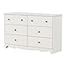 South Shore Lily Rose 6-Drawer Double Dresser, White Wash with Flower-Shaped Ceramic Handles