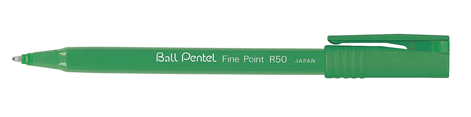 Pentel 0.8 mm Tip R50 Ball Pentel Roller Pen with Barrel - Green (1 Pen)