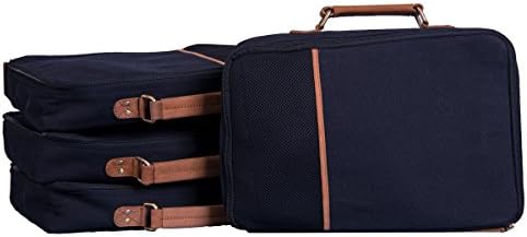 Dwellbee Canvas and Leather Packing Cubes, 4-Pack (Black Canvas, Tan Cowhide)