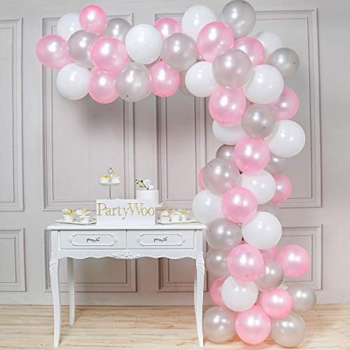 Partywoo Pink And White Balloons 100 Pcs 12 Inch Light Pink