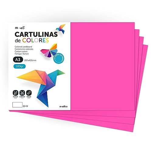 A3 Colour Card 180g Colour Block Cardboard Intense Colours Ideal for Crafts, Printing Your Documents and Creative Designs m-office (100 Sheets, Fuchsia)