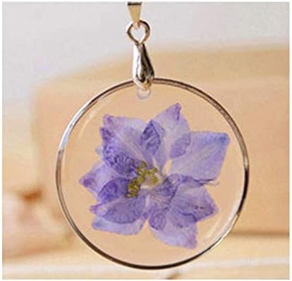 Fange Women Handmade Natural Pressed Iris Japonica Flower Resin Pendant Necklace