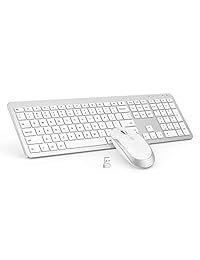 Combo de teclado y ratón inalámbricos, tamaño completo, delgado, fino, inalámbrico, teclado numérico, 2,4 G, conexión estable, DPI ajustable