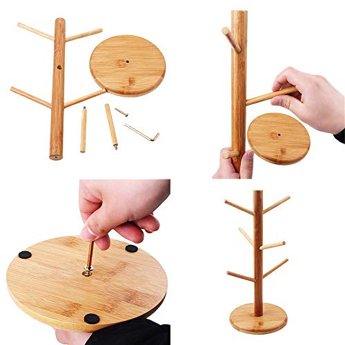 QILICHZ 1 Set Wood Bamboo Tree Shape Coffee Mugs Tea Cup Storage Rack Home Kitchen Mug Hanging Display Stand drinkware Organizer Shelf with 6 Hooks - Thumbnail 6