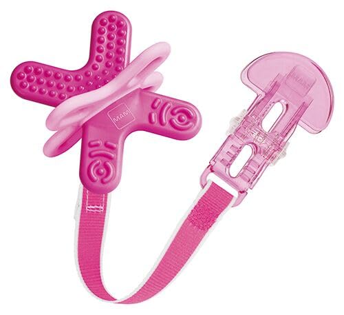 MAM Bite & Relax Teether | Suitable from 4+ Months | Teething Toy with Clip | Provides Soothing Relief for Painful Gums | Easy for Baby to Hold | Pink