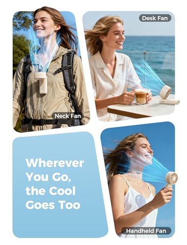 Aecooly Mighty Portable Handheld Fan, 3-in-1 Powerful Hand Fan Rechargeable [20H Max Cooling Time], 5-Speed Digital Display, Mini Personal Hand Held Fan for Summer, Travel, Gifts for Women - Beige