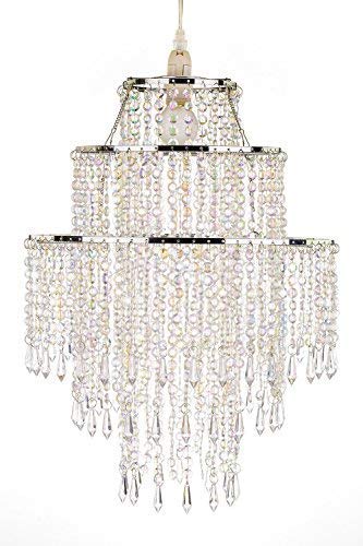 Waneway Large 3 Tiers Beads Pendant Shade, Ceiling Chandelier Lampshade with Acrylic Jewel Droplets, Beaded Lampshade with Chrome Frame and Sparkling Beads, Diameter 12.6 inches, Clear