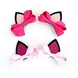 Ears Hair Bows Barrettes Clips - 4PCS Cute Red Pink Hairpins Gifts for Kids Girls Toddlers by Refee