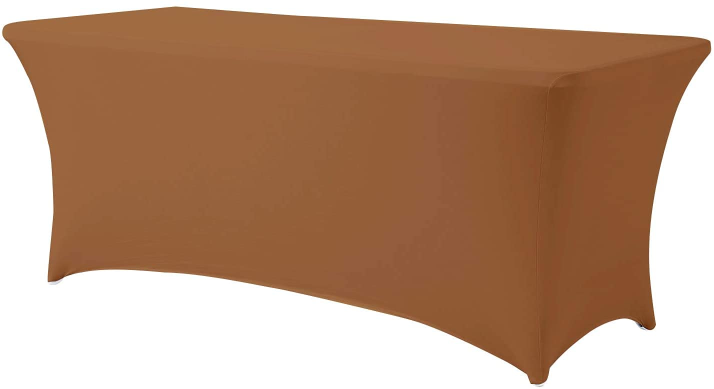 Namvo 6ft Spandex Tablecloth, Rectangular Stretchable Table Cover Polyester Elastic Fitted Table Cloth for Wedding Banquet Party Cocktail Bar Patio Craft Exhibitions Banqueting Brown