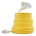 50 FT 12/3 Outdoor Extension Cord - Rubber, Flexible, Triple Outlet, Yellow Wire with Live Power Light Indicator. 15 Amp