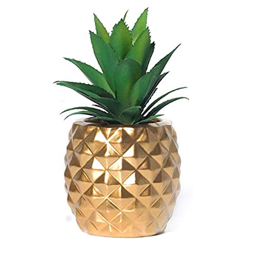 Midream Pineapple Plant Ornamental, Artificial Potted Succulent Plants Set Faux Succulents in Pots Home Decor with Leaves (Gold)