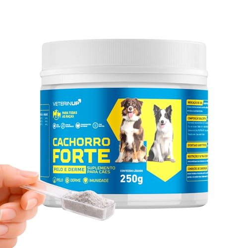 Suplemento Cachorro Forte Pelo & Derme 250g | Pele Saudável e Pelagem Forte | Auxilia na Queda de Pelos e Coceiras | Biotina, Zinco e Ômega 3 | VeterinUp