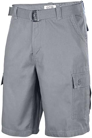 One Tough Brand Men's Cotton Twill Belted Cargo Shorts-Light Grey-30