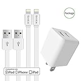 Chargers, KerrKim Usb Wall Charging Adapter Travel Wall Chargers with 2-Pack 5-Feet Lightning Cables Charge Sync for iPhone X, iPhone 8, iPhone 7, iPhone 6, iPhone 5, iPad Mini & More