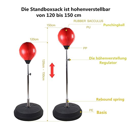 Saco-de-Boxeo-Saco-de-Suelo-para-Prctica-de-Boxeo-con-Aguantes-para-Adultos-con-Soporte-Ajustable-de-120-150cm-con-Accesorios-inclinacin-hasta-90-Color-Rojo