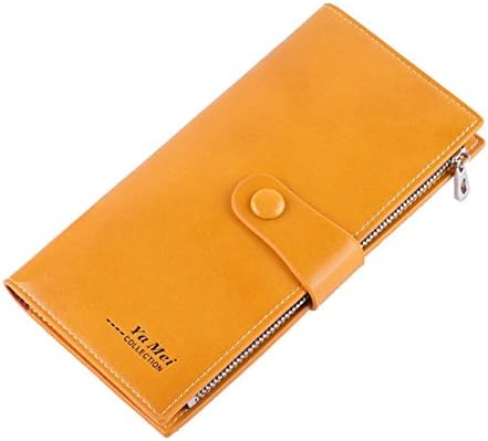 XMLZG Women's Fashion Multicolor Oil Wax Leather Wallet Multi-card Bit Thin Purse Money Pocket Yellow