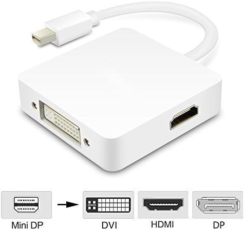 ERIOTPY 3-in-1 Mini DisplayPort (Thunderbolt Port Compatible) to HDMI/DVI/DisplayPort Converter Adapter Cable for Macbook, Macbook Pro, Macbook Air, IMac, Mac Mini, Microsoft Surface Pro and More