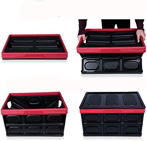 55L Collapsible Plastic Storage Box Durable Stackable Folding Utility Crates with Lid Black Color(US shippment) (55L)