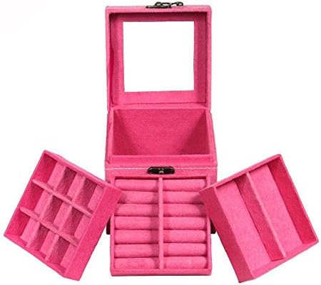 Novadeal Small Cube Three Layer Mini Jewelry Storage Boxes Stackable Organizer Tray Case For Rings Earrings Necklaces Accessories - Hot Pink