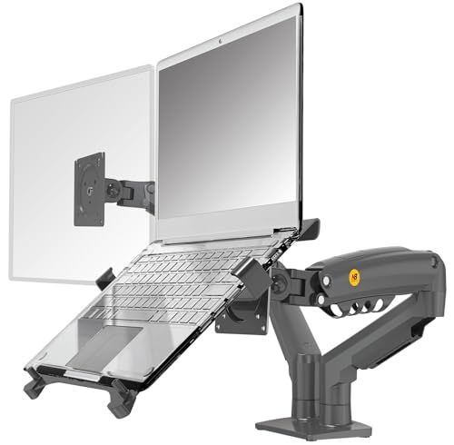 NB North Bayou - Soporte de Escritorio Brazo articulado para monitores 17-27'' y portátiles 10-17'', VESA Compatible, inclinable, Giratorio y retráctil, Acabado Aluminio