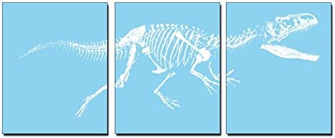 Set of 3 Unique Dinosaur Prints - Kids Room Decor (White)