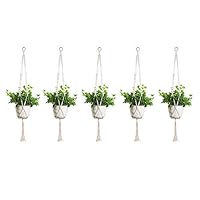 Plant Hanger Set of 5, Indoor Hanging Plant Hoder, 39 inch Pure Macrame Handmade Cotton Rope 4 Legs Flower Pot for Indoor Outdoor Decorations