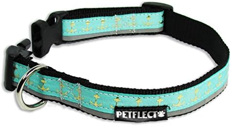 Petflect Gold Anchors on Turquoise Reflective Collar, Medium