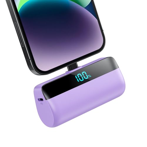 HHETP Mini Portable Charger for iPhone 5200mAh, [MFi Certified] PD 20W Fast Charging Power Bank,LCD Display Battery Pack, Compatible with iPhone 14/14 Plus/13/13/Pro/12/11/XS/XR/8/7/6/5S etc-Purple