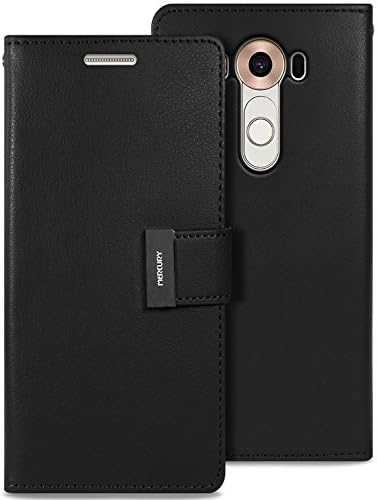 V10 Case, [Tri Fold Wallet Case] for LG V10 [Chrome Finished Accent Clasp] MERCURY Rich Diary [Drop Protection] Soft PU Leather [ID / Credit Card Slots & Cash Pocket] - Black