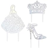 DecoPac Quinceanera Cake Topper, Glitter Cake Topper, Silver Cake Decoration, 3 Piece Set