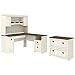 Bush Furniture Fairview L-Shape Wood Computer Desk Set with Hutch in Antique White