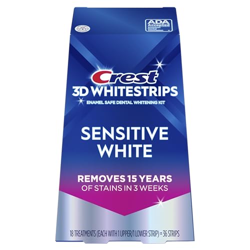 Crest 3D Whitestrips Sensitive At-home Teeth Whitening Kit, 18 Treatments, Gently Removes 15 Years of Stains
