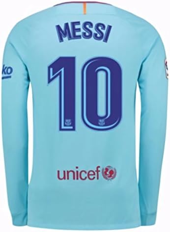 MephosDmme Barcelona Messi 10 2017/2018 Away Long Sleeve Jersey Men's Color Blue Size S