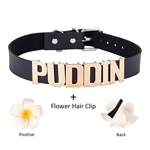Chic Adjustable High Neck White Black and Gold Puddin Choker Necklace Collar for Women and Girls Kids Can Play Game Fashion Accessories (About 2.2 cm Width)
