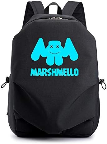 WCDP Marshmallow Luminous Backpack with USB Charging Port, Unisex Fashion College School Bookbag Daypack Travel DJ Marshmello Laptop Backpack,Black