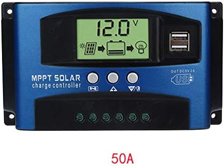 Ainstsk Solar Charge Controller, MPPT 40A-100A 12V/24V Auto Focus Tracking Solar Panel Regulator Dual USB Port Charge Controller (50A)