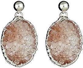 Large Oval Druzy Sterling Silver Earrings
