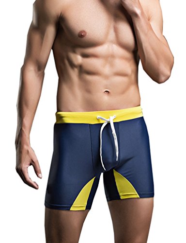 Linemoon Men's Fashion Solid Nylon Splice Navy Swim Shorts 33-37 Inches