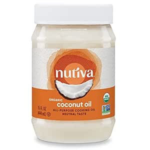 Nutiva Organic Steam-Refined Coconut Oil, 15 Fluid Ounce, USDA Organic, Non-GMO, Vegan, Keto, Paleo, Neutral Flavor and Aroma for Cooking &amp; Natural Moisturizer for Skin and Hair