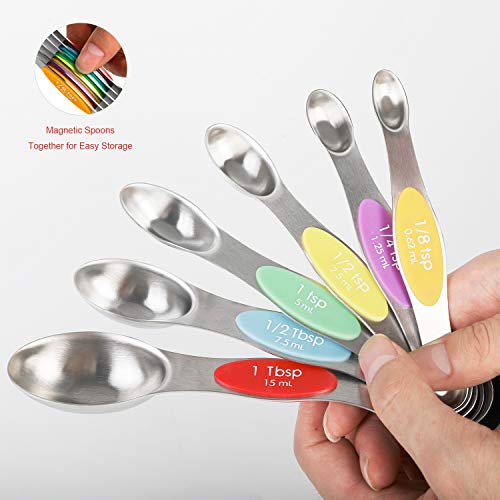 Magnetic Measuring Spoons Set Stainless Steel Stackable Dual Sided Teaspoons and Tablespoons for Measuring Dry and Liquid Ingredients Set of 6 - Thumbnail 2