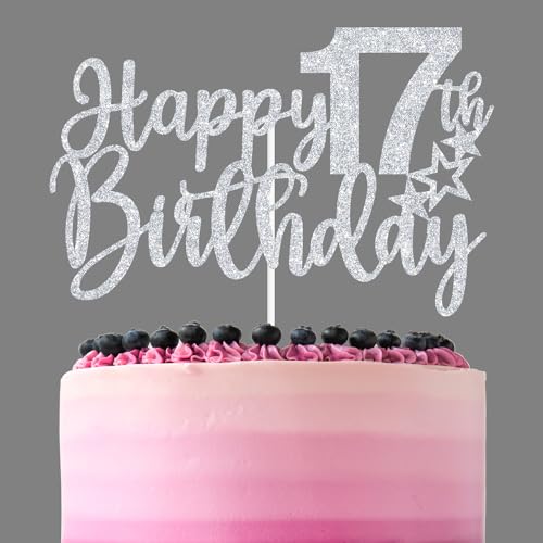 Sliver Glitter Happy 17th Birthday Cake Topper, Cheers to 17 Years/Dancing Queen/Young & Sweet Only 17, Funny 17th Birthday Party Decorations for Teen Boys Girls at Amazon