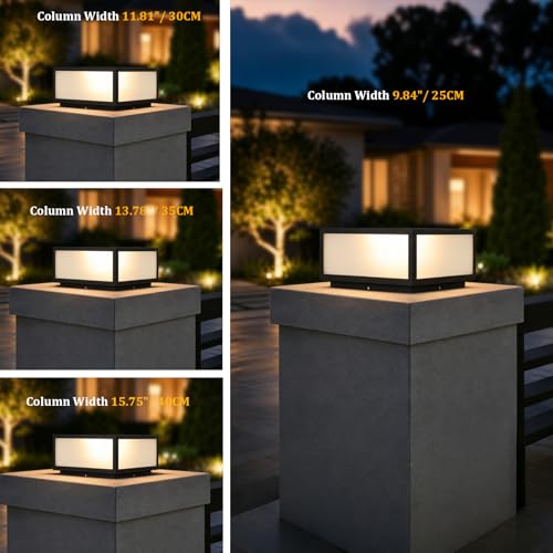 SLAWA Outdoor Post Caps Light With Pier Mount Base Column Cap Lamps Black Waterproof Pole Lantern Light Fixture Square Exterior Pillar Lamp Outdoor Lighting Aluminum Landscape Light For Path Lawn Yard