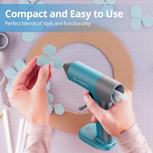 Tilswall Cordless Hot Glue Applicator Kit with Hot Glue Sticks, 30s Fast Preheat, USB-C Rechargeable Glue Gun Cordless Design, Mini Hot Glue Gun for DIY Crafts, Home Repairs, School Projects (Blue)