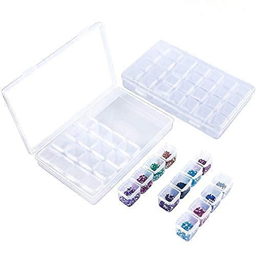 2 Pack 28 Slots Adjustable Plastic Storage Box for Jewelry Diamond Painting Embroidery Craft Bead Storage Tool