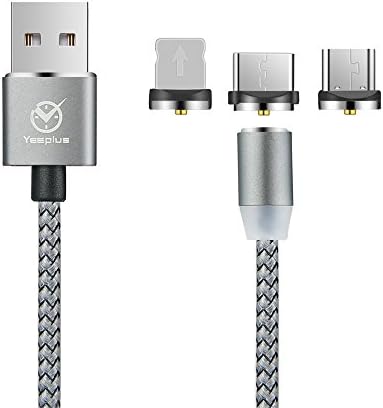 Yeeplus 3 in 1 Strong Magnetic Adapter Micro USB and Lightning 3.3 ft High Speed Charging Cable with LED for Android and Apple mobile devices (3 IN 1 (LIGHNING/MICRO/TYPE-C))